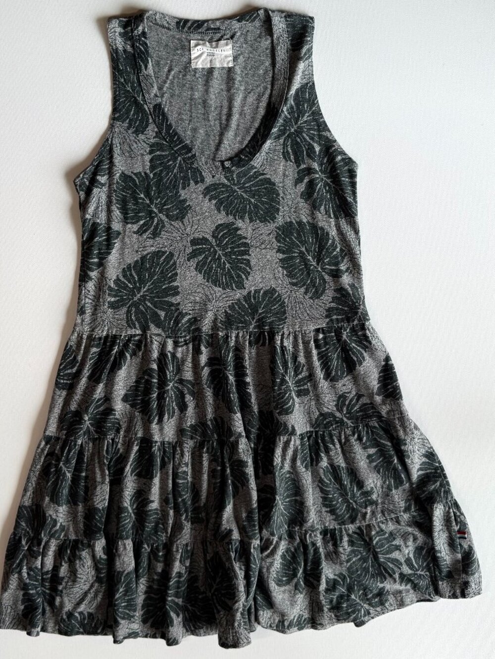 Sol Angeles Tropical Monstera Leak Print Tiered Mini Tank Dress